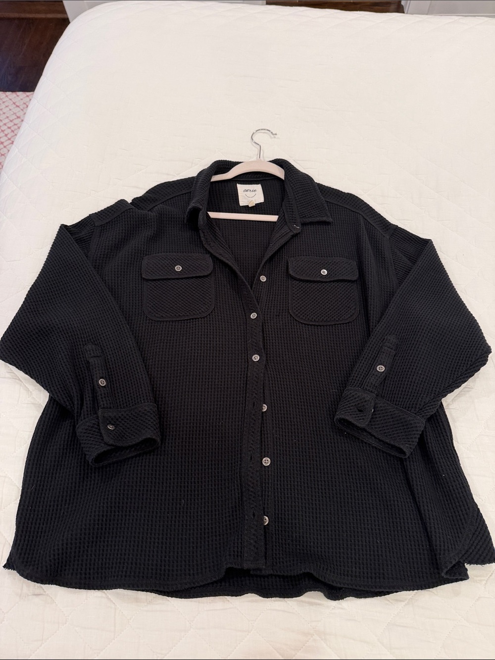 Old Navy Black Waffle Knit Overshirt